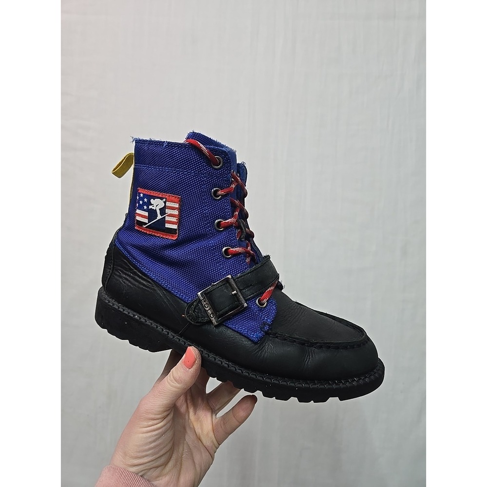 POLO Ralph Lauren Boys‎ Ranger High II Boots Size US 4.5 Blue Black Red Lace Ski
